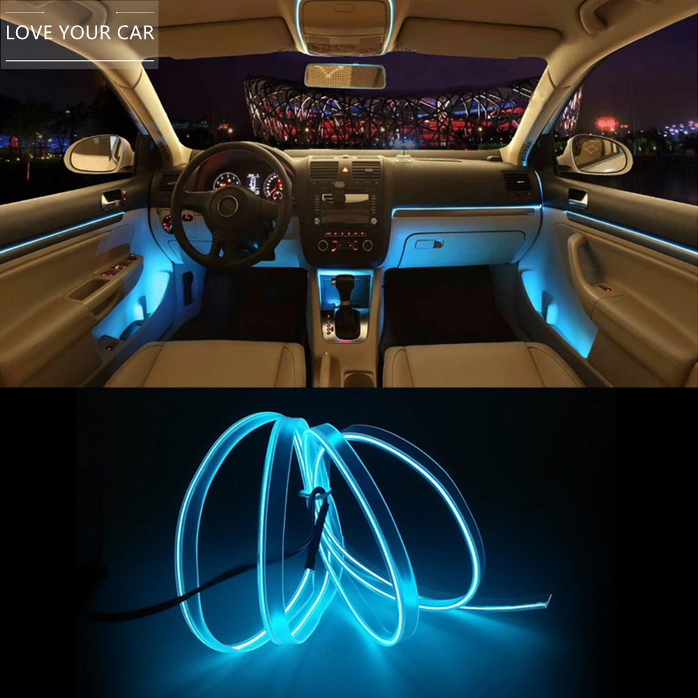 

1m Car Interior Atmosphere Light Mouldings Cold Line Wire USB/Cigarette lighter/Battery case Decorative Dashboard Console Lamp