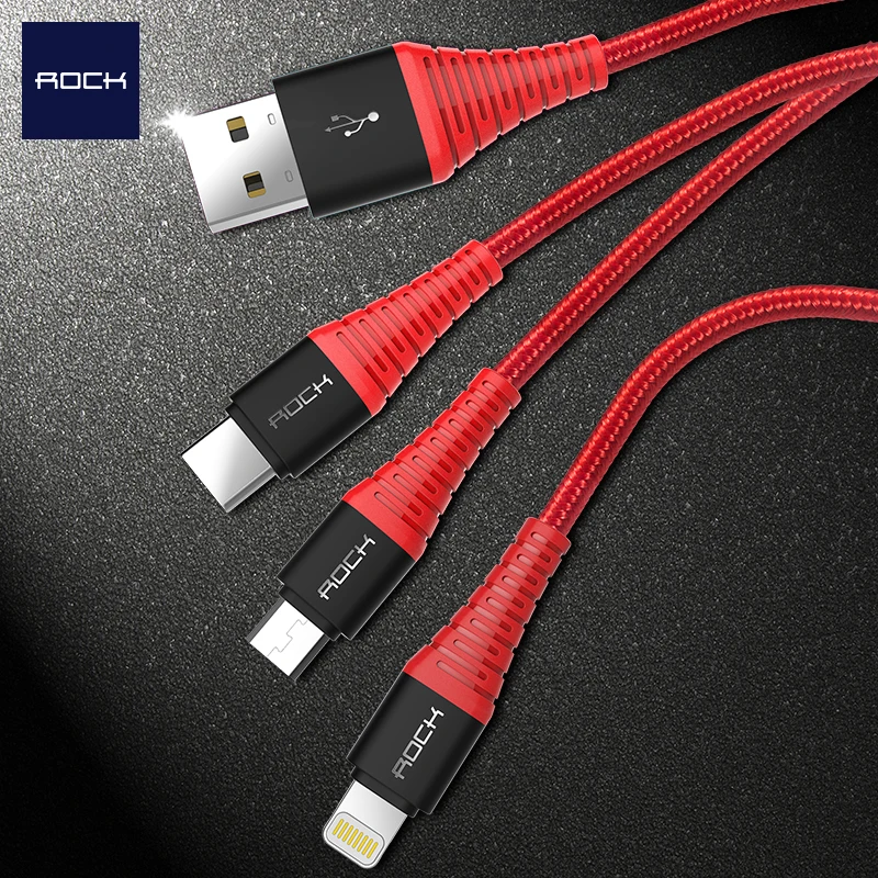 Rock 3 в 1 мульти usb кабель для зарядки для iPhone 8 samsung huawei xiaomi зарядный кабель для apple светильник с разъемом микро usb type c кабель