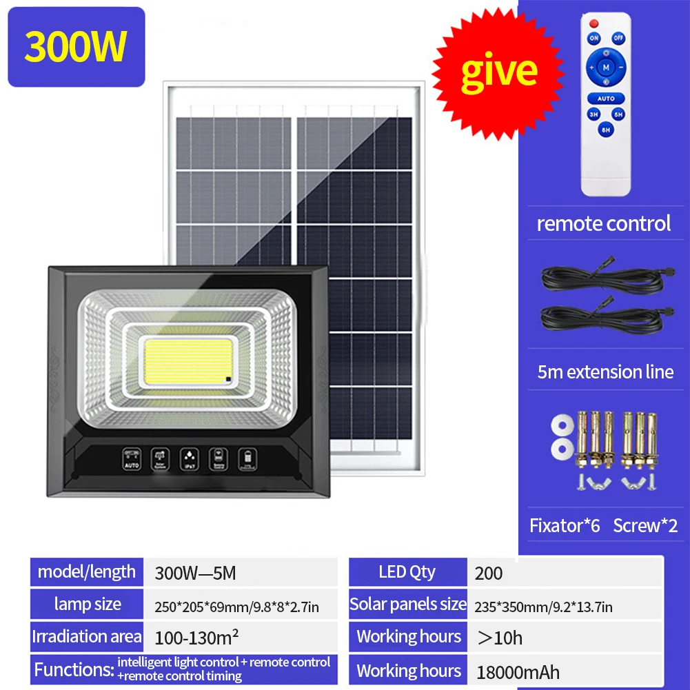 

90-20 Led Solar Light Remote Contro Solar LED Power Flood Wall Light Waterproof Outdoor Garden Security Solar Lamp With 5m Line