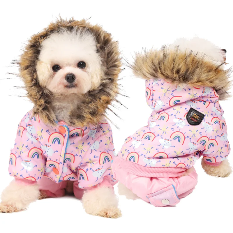 

Pet Dog Clothes Cotton-padded Clothes Winter Small Chihuahua Schnauzer Warm Hooded One-piece Jacket Four-legged Puppy Clothes