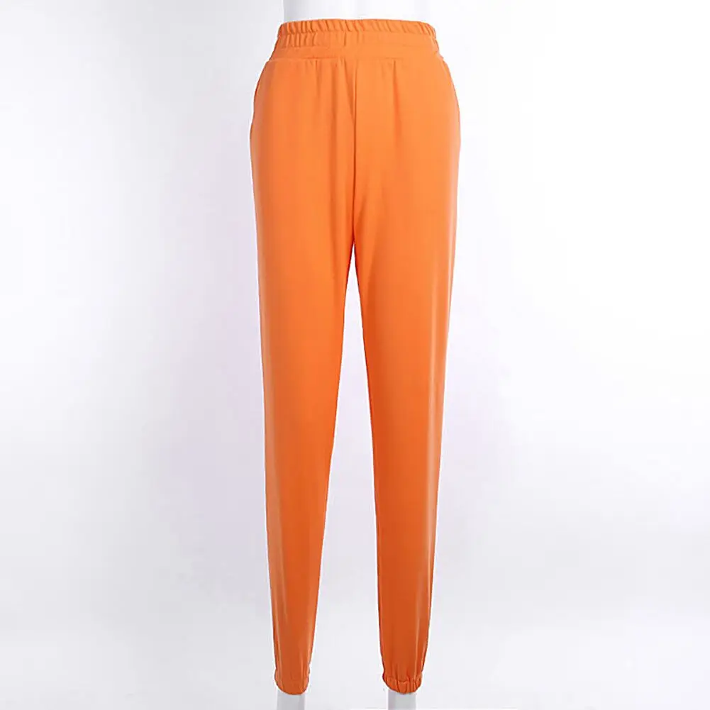 

2021 Casual Women Orange Jogging Pants Fashion New High Elastic Waist Sports Pants Streetwear Women's Pants