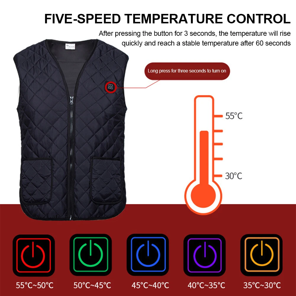 

3 Areas Heated Vest Bluetooth-compatible APP Control USB Charging Winter Electric Heated Sleeveless Jacket Self Heating Vest