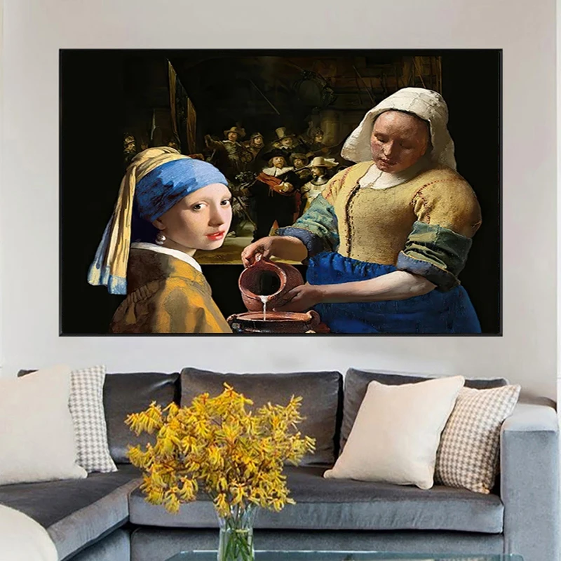 

Modern Classical Famous Girl with Pearl Earring Milkmaid Canvas Painting Poster and Print Wall Art Picture for Living Cuadros