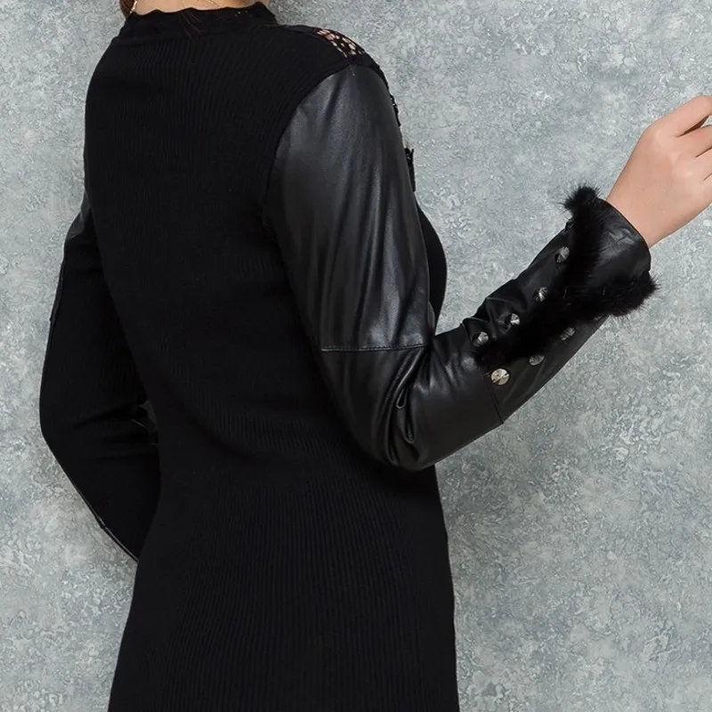 Модный женский кружевной свитер с высоким воротом из овечьей кожи вязаные топы