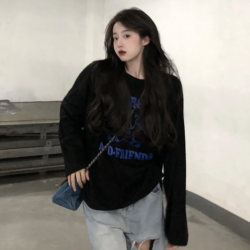 Черная футболка с длинным рукавом Женская весенне-осенняя рубашка новинка 2021