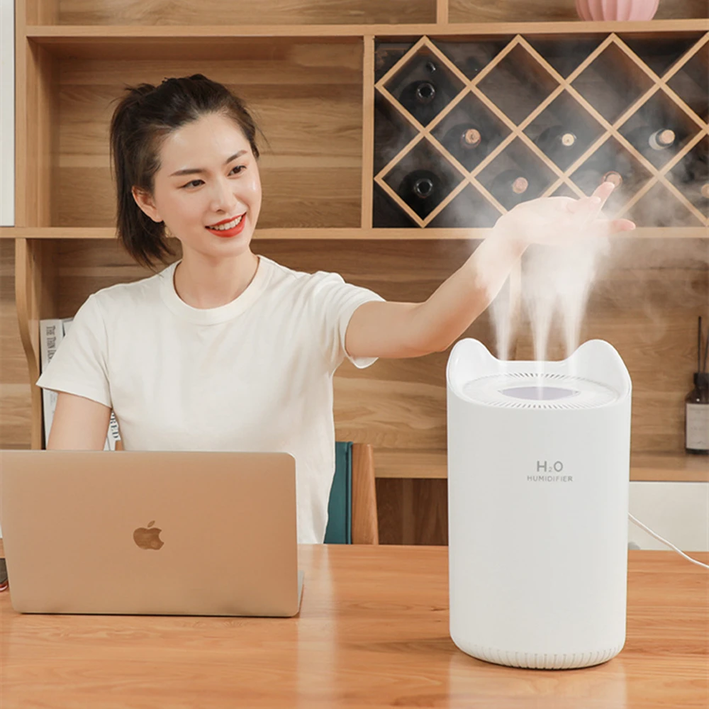 

Large Capacity Household Air Humidifier USB Ultrasonic Cool Water Diffuser Triple Nozzle Spray 7 Color LED Light humidificador