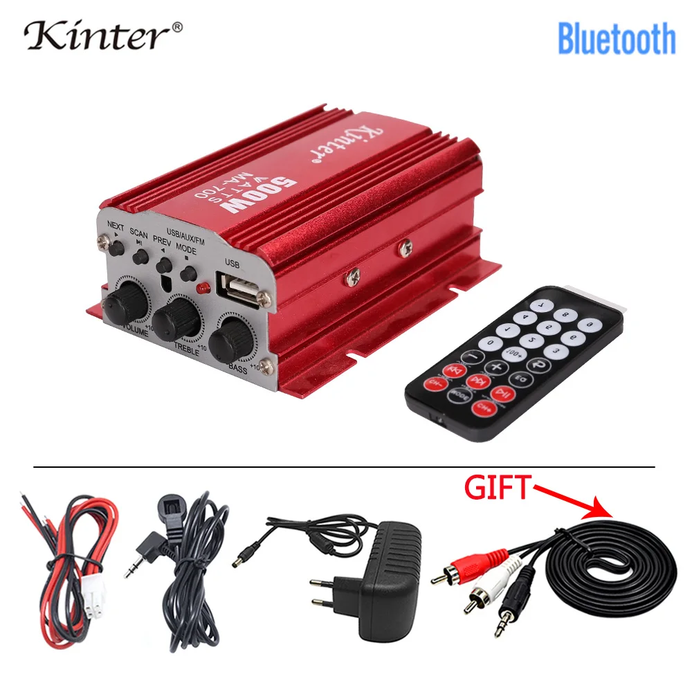 Kinter MA-700 мини аудио усилитель 2 канала USB AUX FM радио 12 В 3 А адаптер питания алюминиевый корпус красный в автомобиль домашний мотоцикл