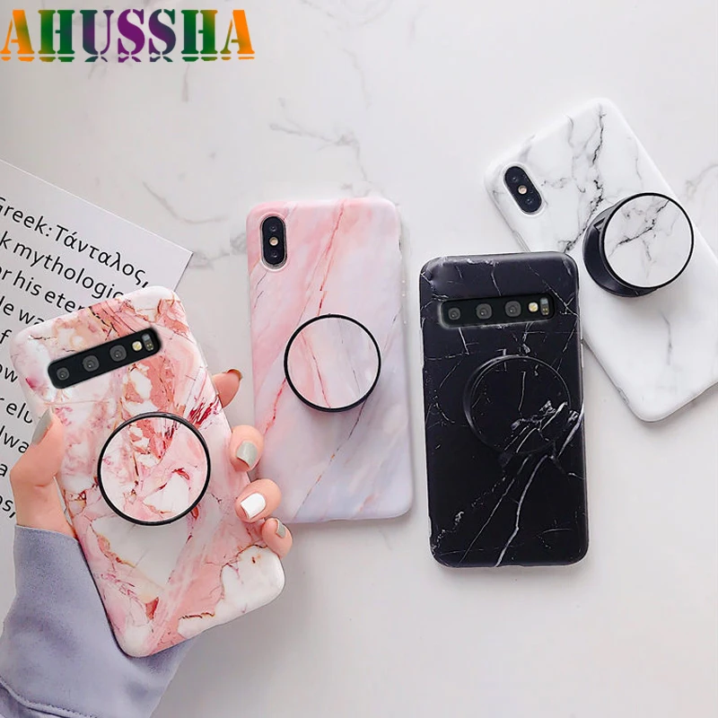 Силиконовый мягкий мраморный чехол с подставкой для Samsung Galaxy A50 A40 A70 S8 S9 S10 S10E Plus