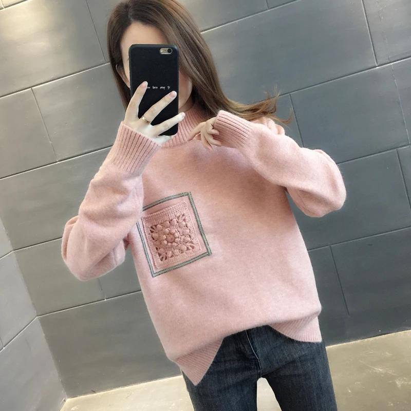 

High Neck Sweater Women New and Pullov Straight Loose Knitted Bottoming Sweater Long Turtleneck Truien Dames Winter Tops XX60SW