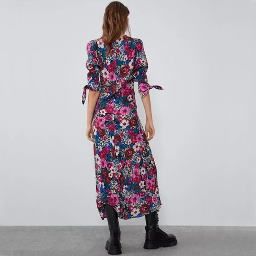 ZA Новое разноцветное модное платье с принтом женская одежда Boho Свободное платье с v-образным вырезом Вечерние подарки