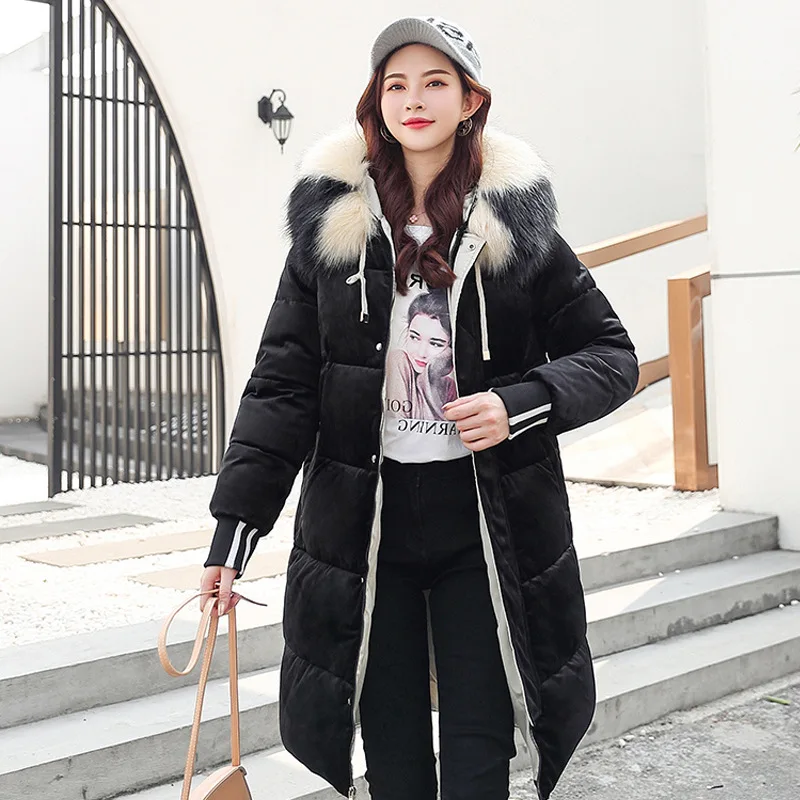 2019 новые зимние парки женские золотые бархатные хлопковые пуховики воротник из