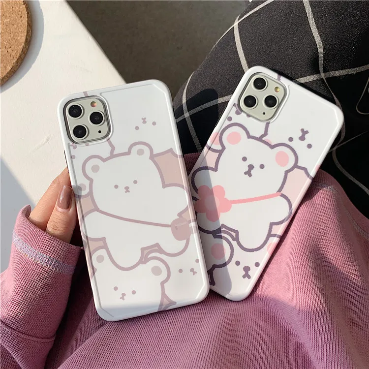Милый ретро рюкзак с медведем чехол для пары телефонов iPhone 11 Pro MAX X XR XS силиконовый