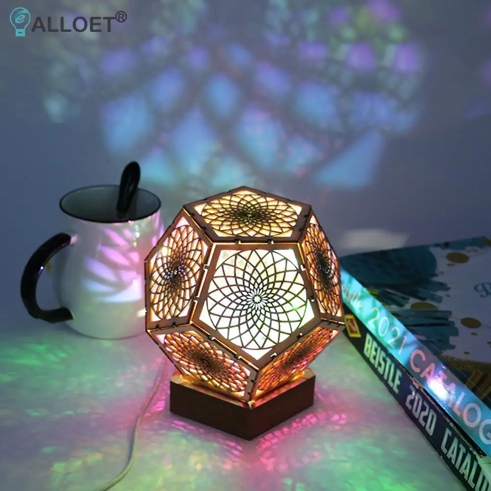 

Деревянная богемная ретро-лампа-проектор, цветной светодиодный ночсветильник, украшение для дома, праздничное романтическое освещение, на...