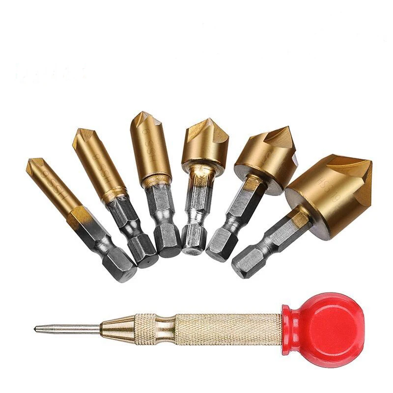 7pcs 6 шт. HSS фаски зенковки фаски сверло 1/" шестигранный хвостовик 90 градусов дерево фаски Резак 6 мм-19 мм - Цвет: 7pcs