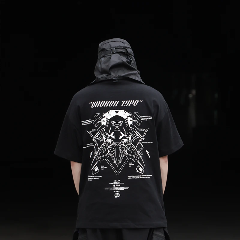 WHYWORKS 20SS Techwear графическая черная футболка сломанная модель в стиле хип хоп панк