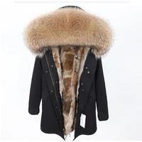 fashion womens clothing big raccoon fur collar hooded jacket coat detachable rabbit fur lining winter parka thick real fur coat
