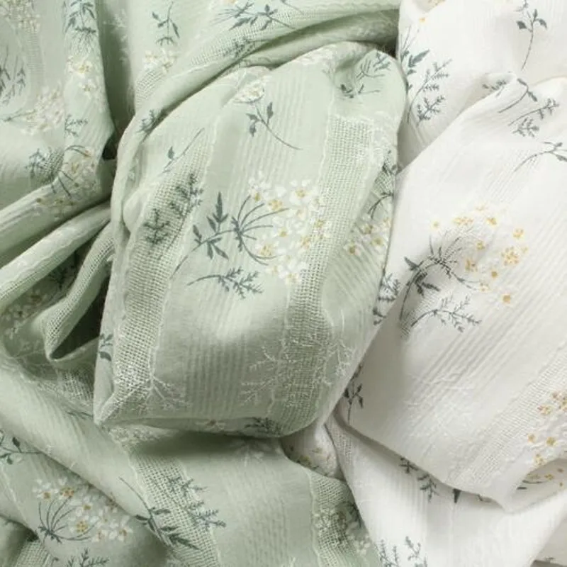 

Soft White Printed Jacquard Cotton Fabric For Dress Shirts, Green, By The Meter