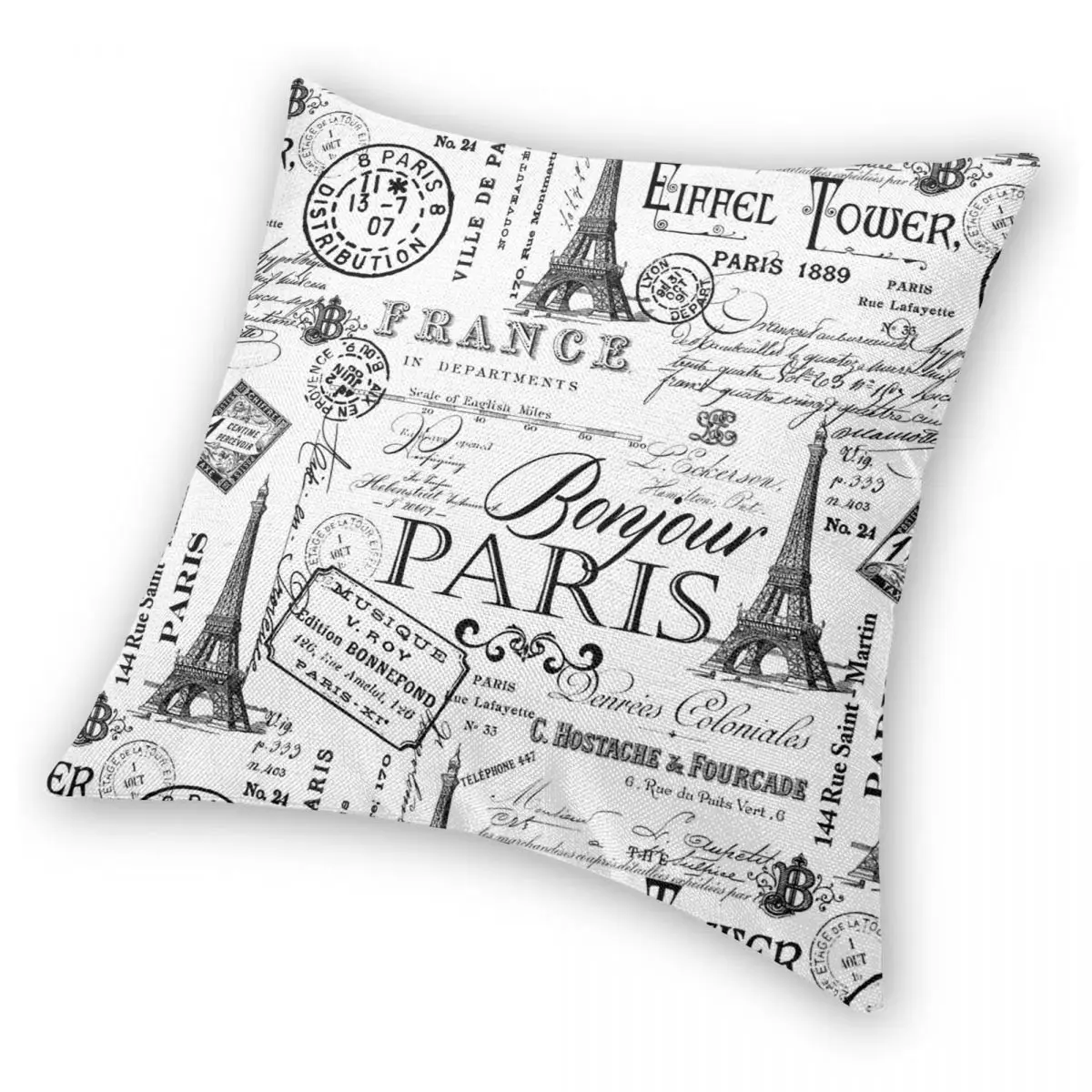 Винтажный черный и белый квадратный чехол для подушки в Париже полиэстеровый