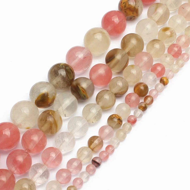 

Natural Volcano Cherry Quartz round loose beads DIY Bracelet Earrings Accessories