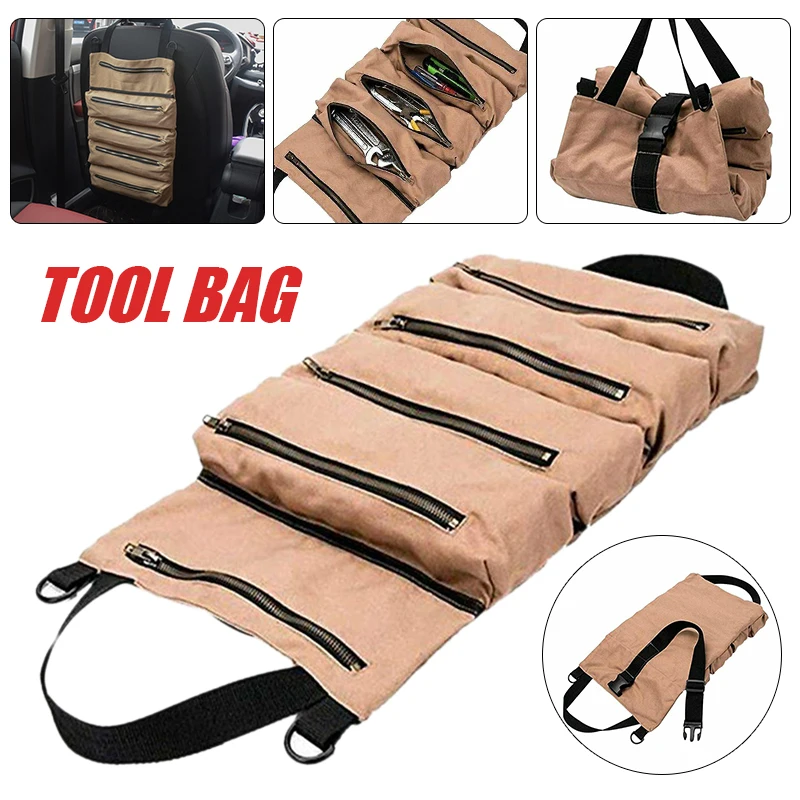 

Multi-purpose Tool Roll Up Bag Waxed Canvas Wrench Plier Screwdriver Storage Pouch Tools Tote Carrier Sling Organizer Tote