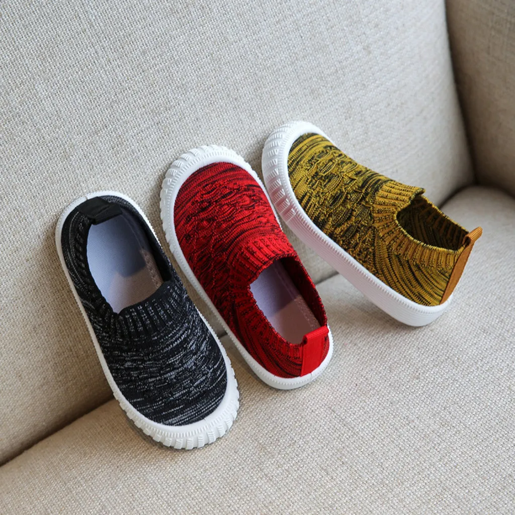 Toddler Rubber Sole Tennis Shoes Kids Girls Boys Mesh Breathable Slip On Loafers Shoes Infant Breathable needlework Sneakers