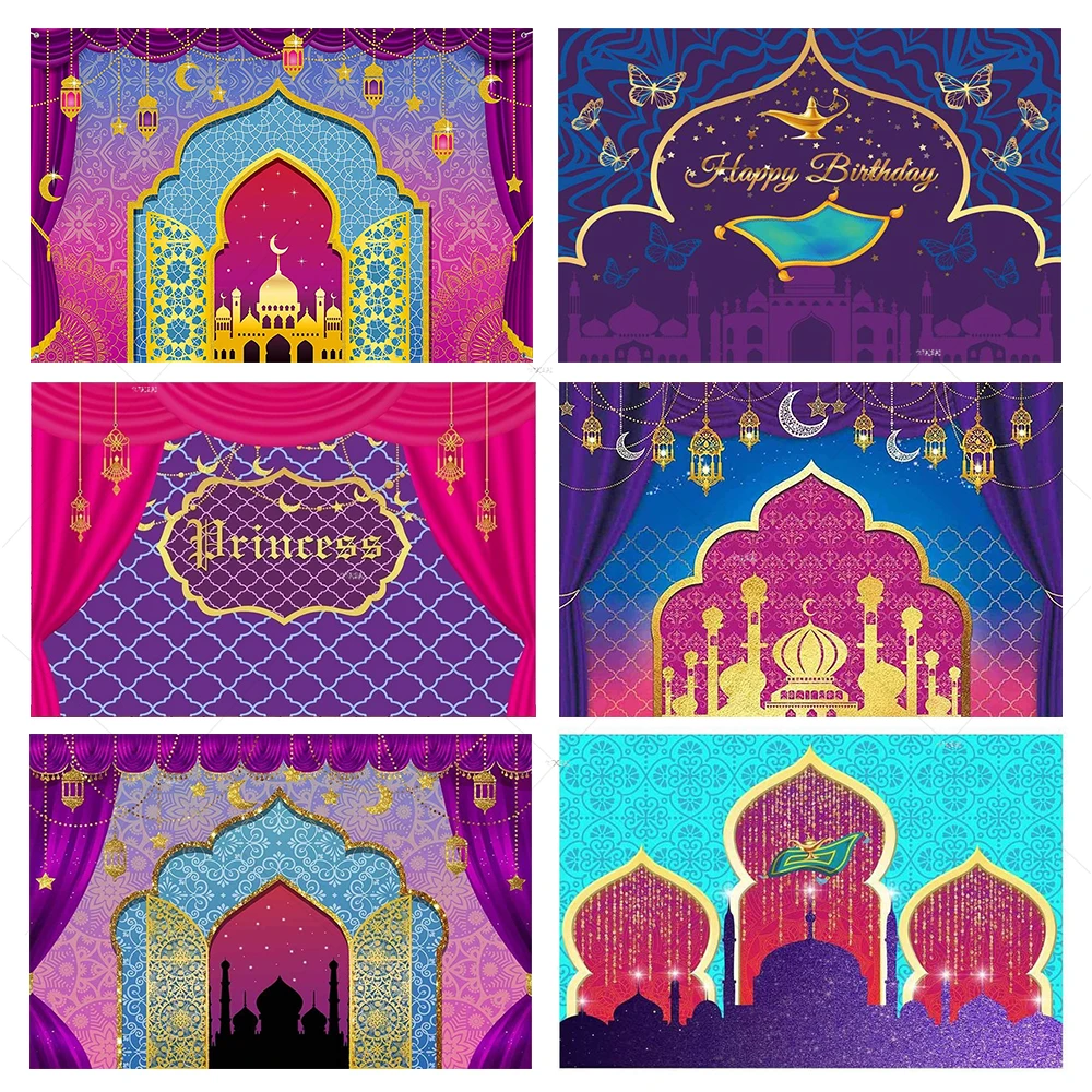 

Luxurious Arabian Moroccan Nights Photography Backdrop Magic Gold Glitter Indian Palace Princess Girl Birthday Party Background