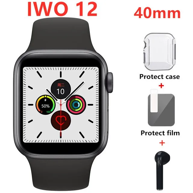 Black and headphone Прямая IWO 12 40 мм ЭКГ сердечного ритма женские умные часы серии 5 1:1 для Apple IOS Android умные часы iwo 11 8 плюс 9 10 - Цвет: Black and headphone