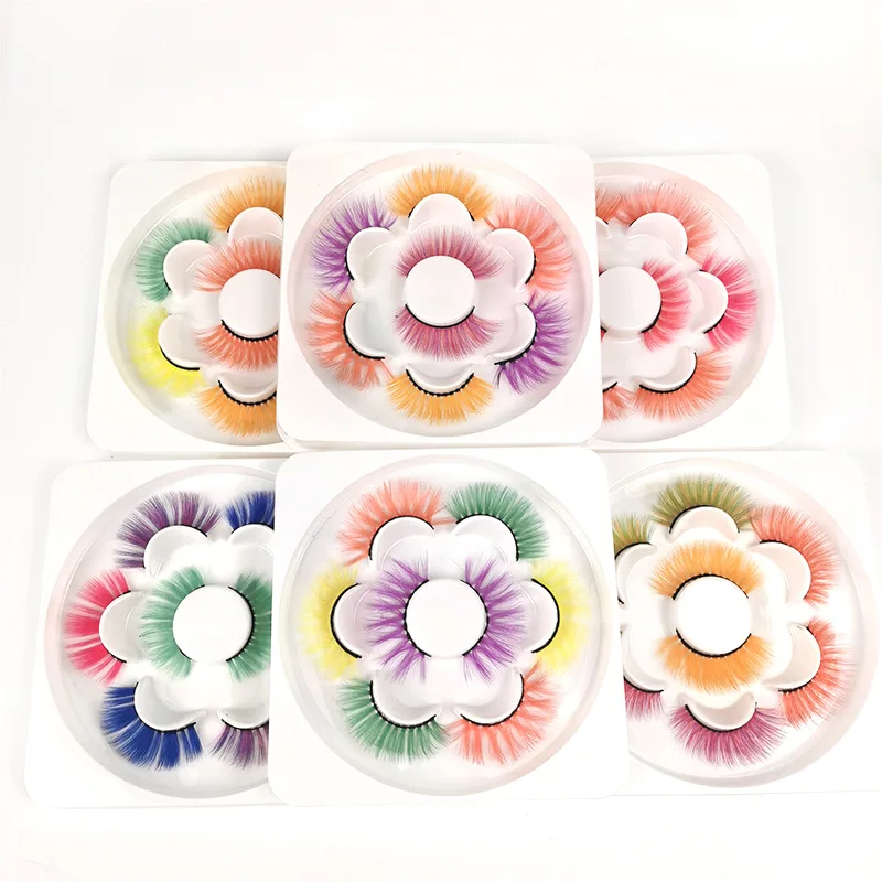 

Wholesale 4Pairs/set 3D Natural Long Thick Fluffy Colorful False Eyelashes Lash Extension Supplies Makeup+GIFT