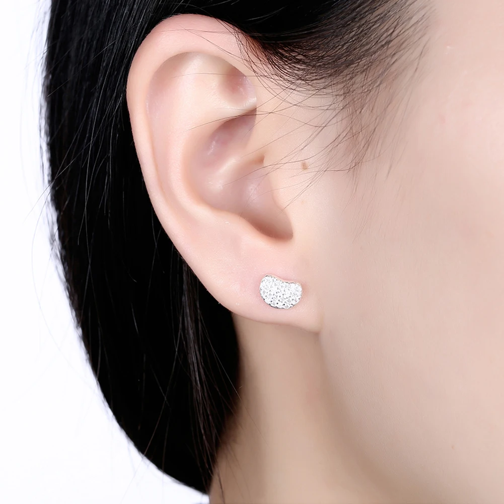 

SILVERHOO Sterling Silver 925 Jewelry Pea Shape Earrings Women Bright 5A Cubic Zirconia Stud Earring Trendy Party Accessories