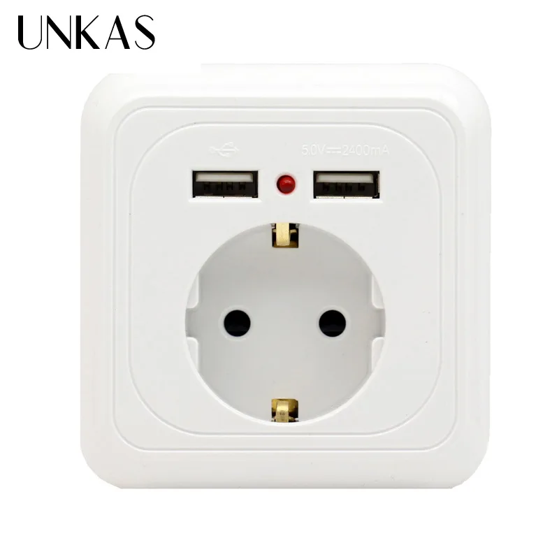 UNKAS умная домашняя настенная розетка 16А ЕС стандартная с 2400mA двойной usb порт для