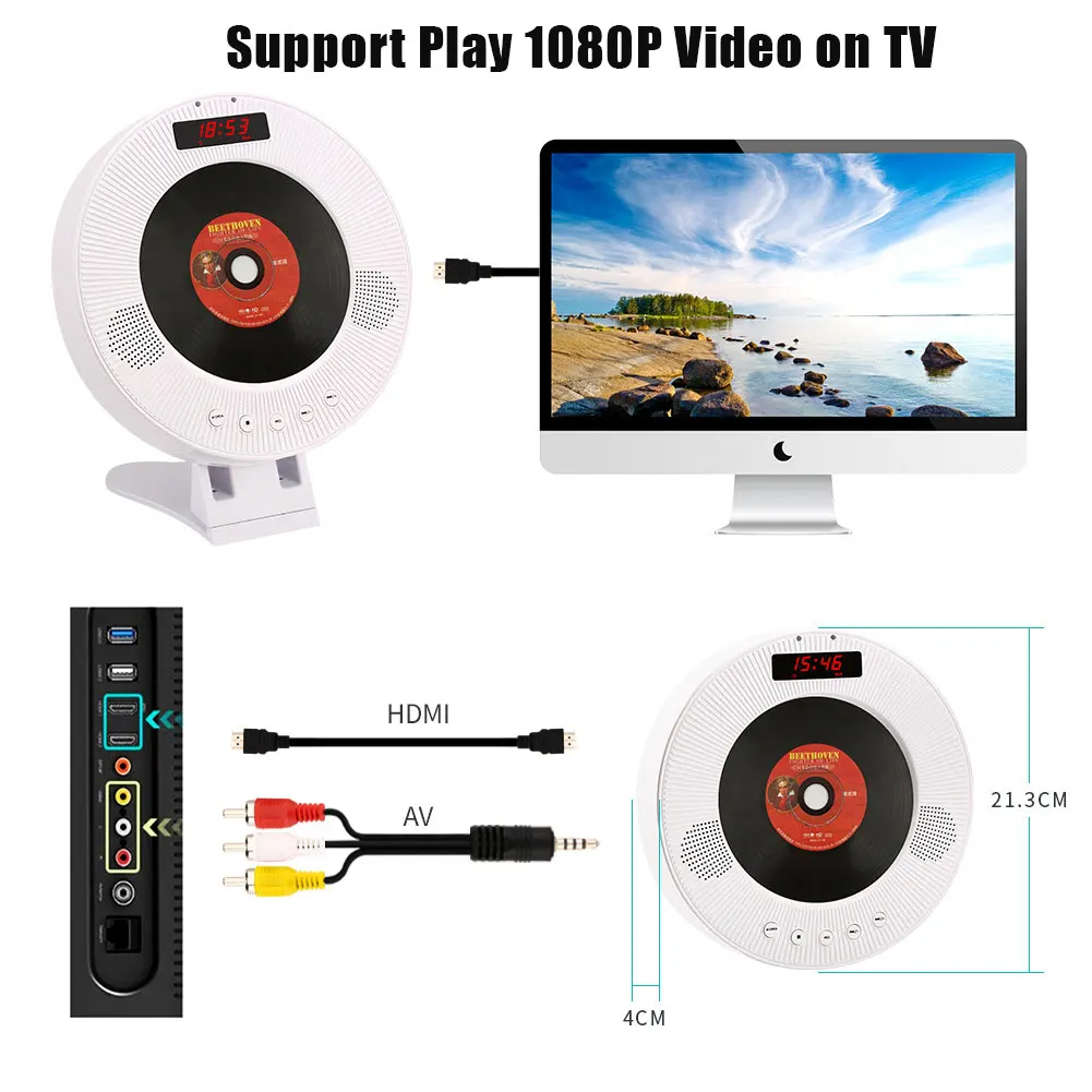 Настенный CD плеер с дистанционным управлением объемный звук dvd 1080P HDMI выходом DVD