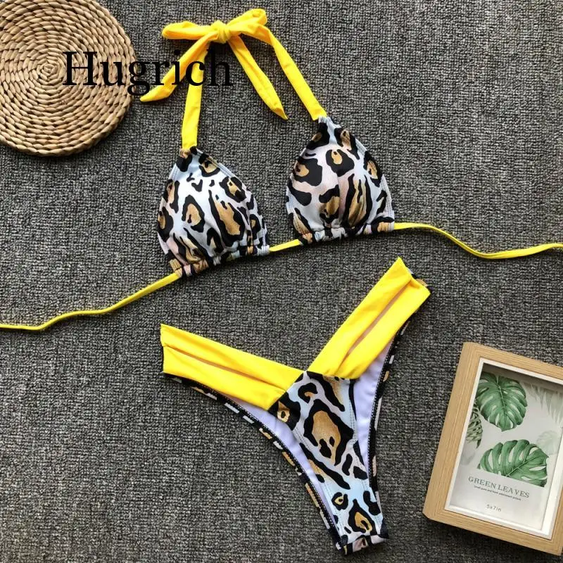 

2020 Sexy Halter Retro Floral Leoprad Print Hollow Bandage Biquini Bathing Suit Female Swimsuit High Waist Swimwear Women Bikini