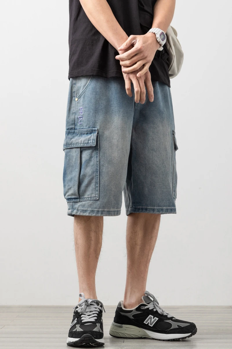 

Oversized Pockets Cargo Jeans Shorts for Mens 2021 Summer Fashion Denim Clothing Boyfriend Loose Short Pants Harajuku Streetwear