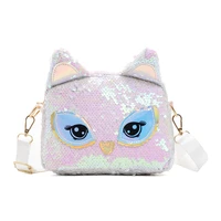 fox sequins bag zip open small bags pu backside polyester lining crossbody bag for women cute sling bag for girls cartoon style