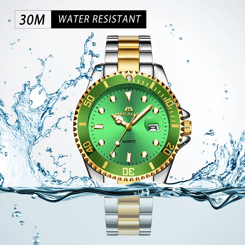 MEGALITH мужские роскошные часы водонепроницаемые Календарь Бизнес наручные Модные
