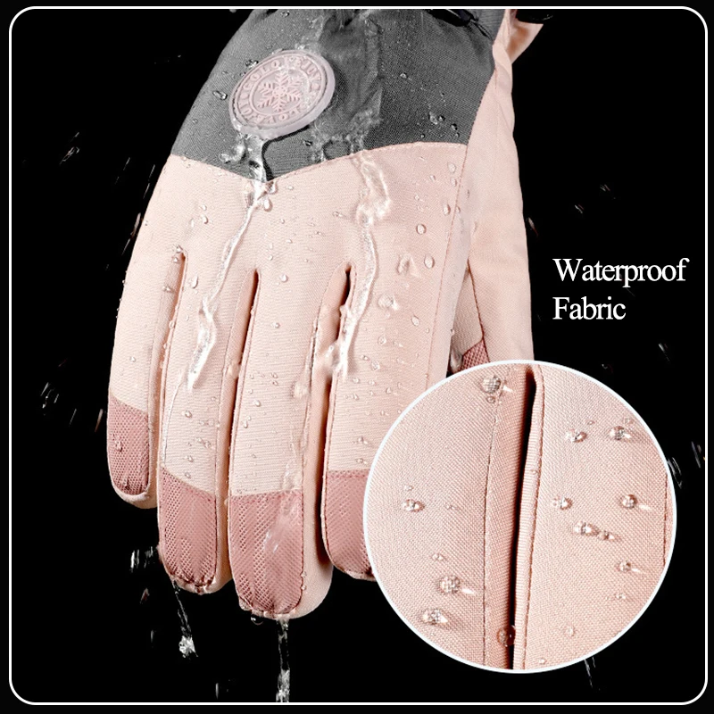 Зимние водонепроницаемые теплые женские перчатки с сенсорным экраном для активного отдыха на открытом воздухе, защищающие от ветра для катания на лыжах и велоспорта полного покрытия.