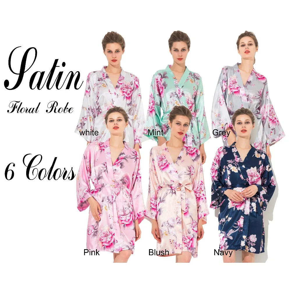 Floral Robes Floral Satin Silk Bridal Bride Bridesmaid Robes Party Robe Plus Size Women Ladies Short Gowns Bathrobe