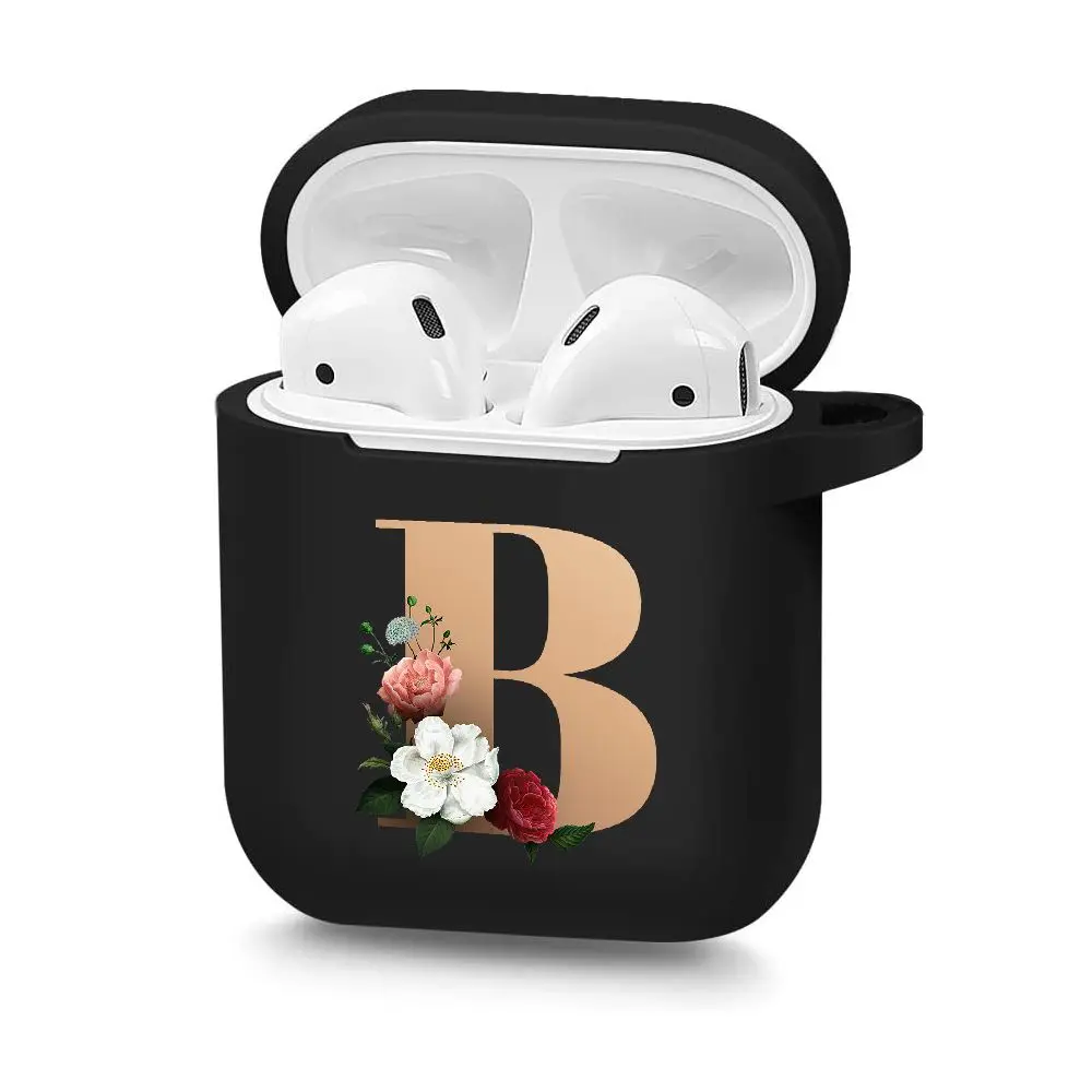 

Cute Floral Gold Initial alphabet Letter AirPods Pro Case For Airpod 1 2 Pro Cases Wireless Bluetooth Earphone Cover Matte Black