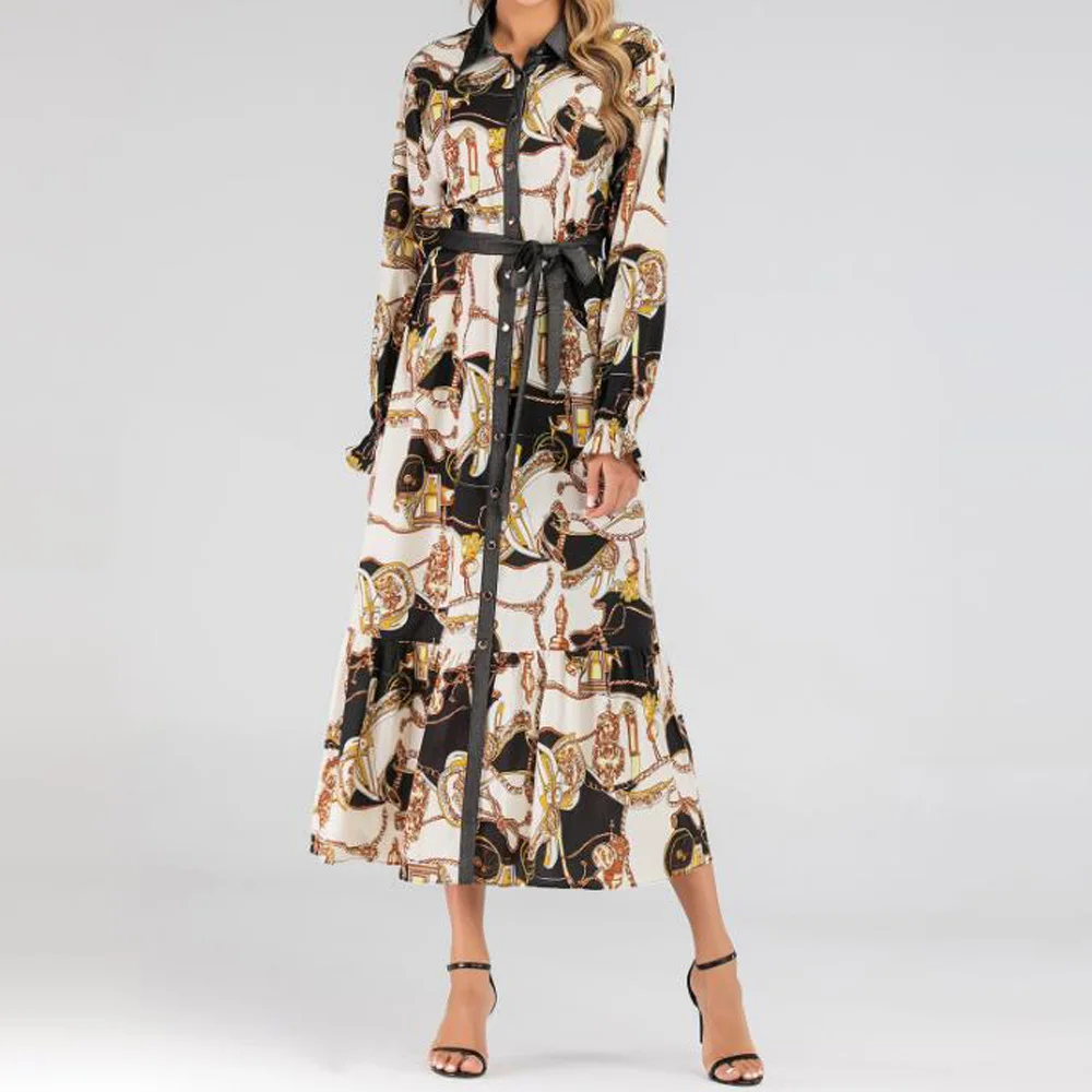 Длинное мусульманское платье рубашка с цветочным принтом однобортное свободное