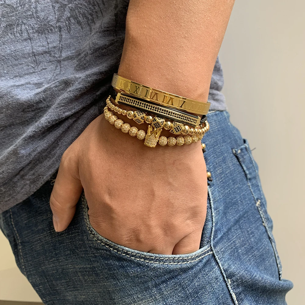 Модный роскошный браслет в римском стиле новинка 2019 мужской золотой Плетеный