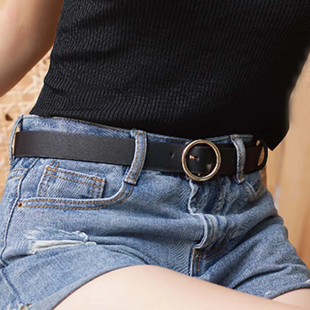 1 шт. женский ремень из ПУ кожи с круглой пряжкой | Аксессуары для одежды