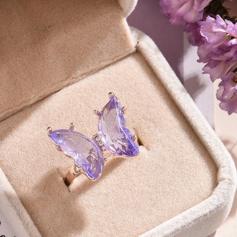 

New butterfly Ring Purple Fashion Popular Temperament Sweet Romantic Female Jewelry Girl Wedding Gift