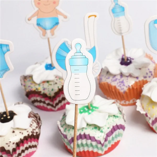 60 шт/партия торт для детского праздника кекс Toppers Для предродовой вечеринки украшения, товары для вечеринки Его мальчик Девочка Синий Розовый игра