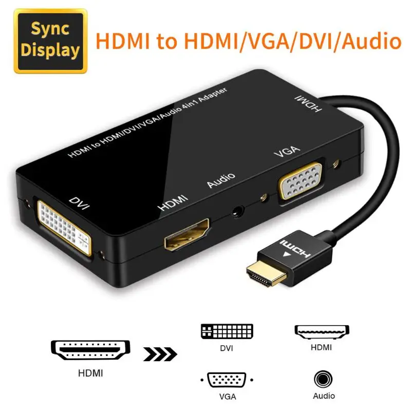 

HDMI Splitter to HDMI DVI VGA Audio Converter Gold-plated Jack 4K for Laptop Computer HDTV PS3 Multiport 4-in-1 HDMI Adapter