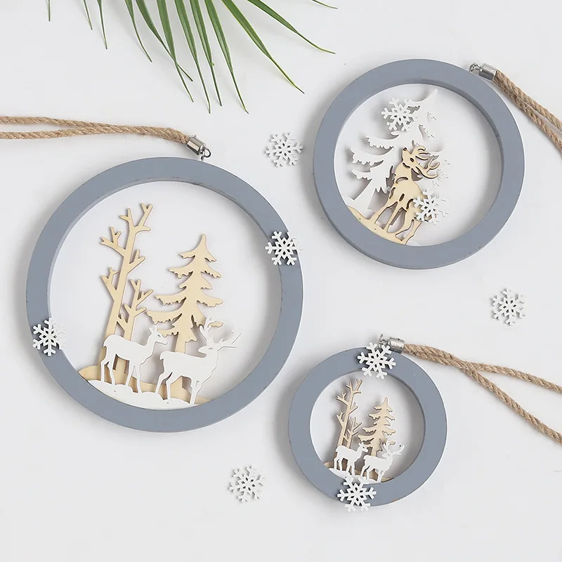 Простой скандинавский деревянный круглый кулон в виде лося рождественские