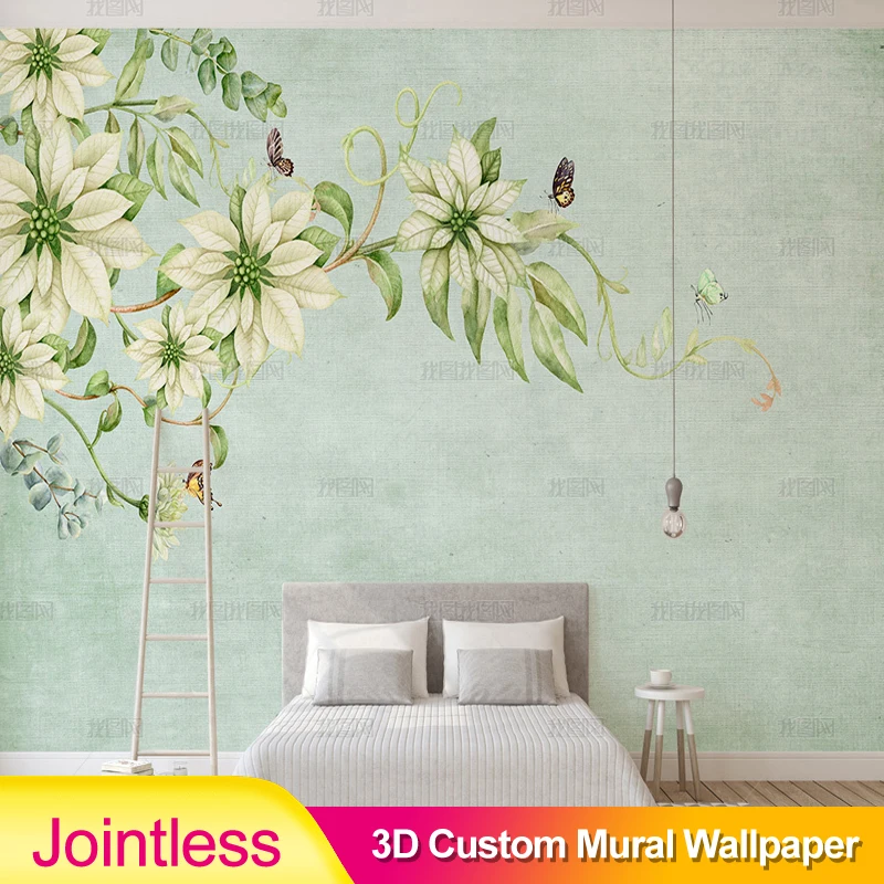 Настенная пасторальная роспись на заказ бабочки шелковая ткань без швов