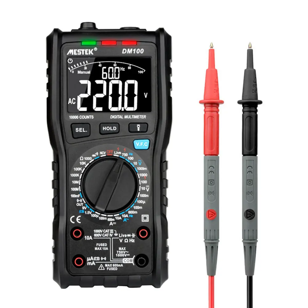 

MESTEK DM100 Digital Multimeter High Speed ​​Smart Double Core T-rms NCV Temperature multimetro Anti-burn Fuse Alarm multimeters