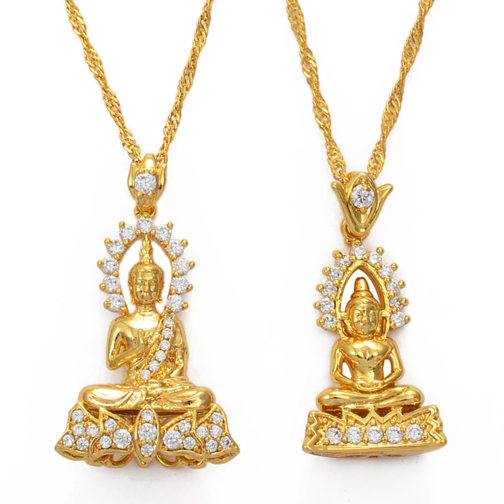 

VILAGE Cambodian Style Garden Buddha Buddhism Pendant Necklaces with Cubic Zirconia Jewelry Thailand / Vietnam / Laos Gifts