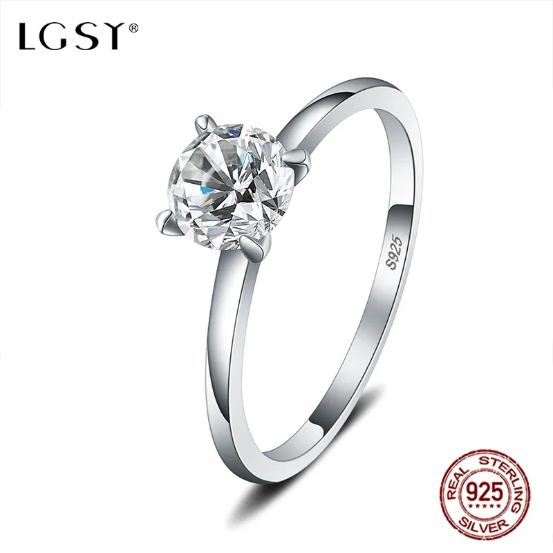 

LGSY 925 Sterling Silver Rings Romantic Engagement Ring Fine Jewelry Crystal Round Rings Fashion Jewelry Pure Silverware DR1014