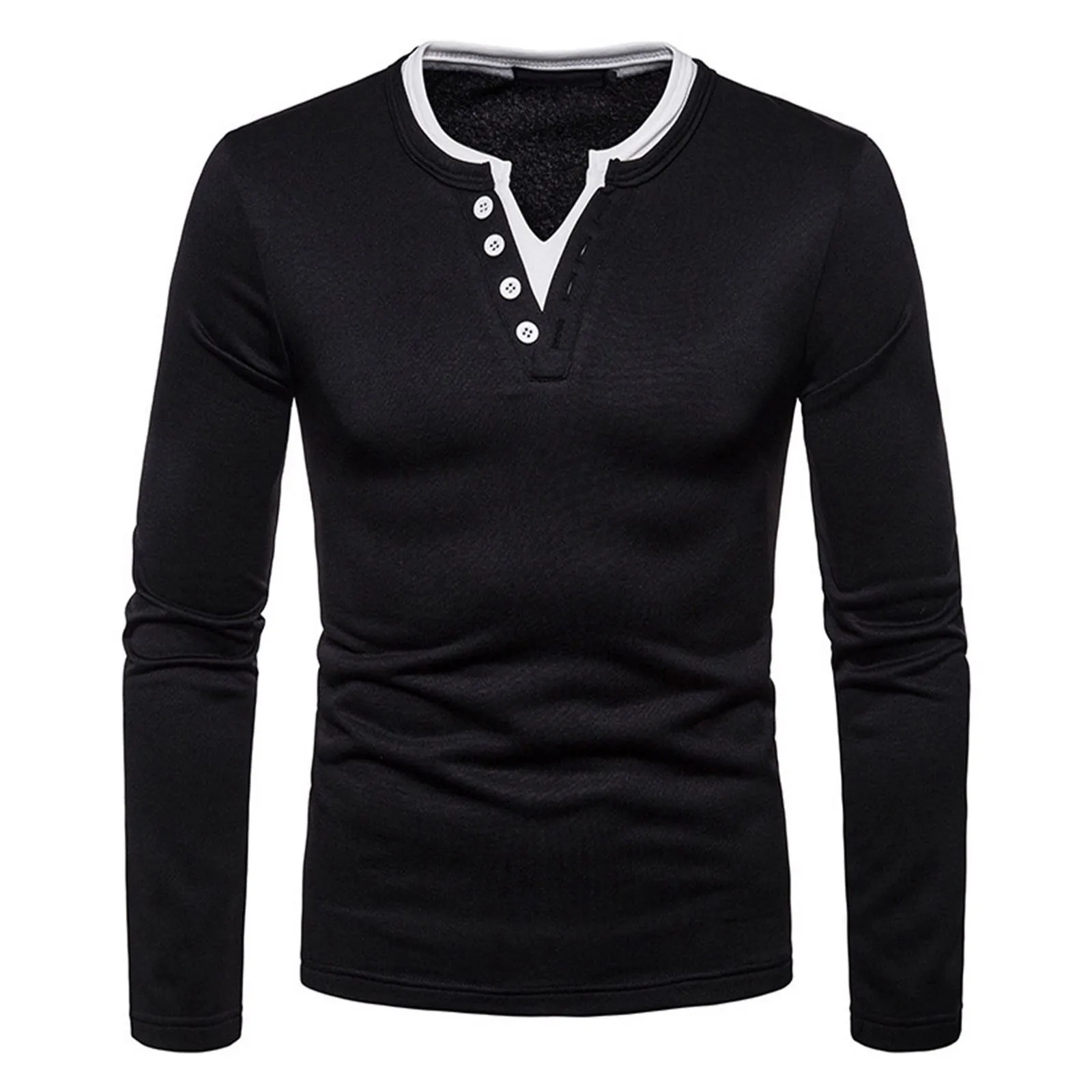 

Men's Solid Color Shirts Autumn And Winter Long-sleeved Plus Velvet V-neck Slim Casual Shirts Men Clothing Chemise Homme 2021